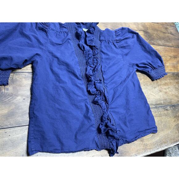 Anthropologie Love The Label Zuri Top Womens Small Blouse Ruffle Smocked Blue - Picture 4 of 14